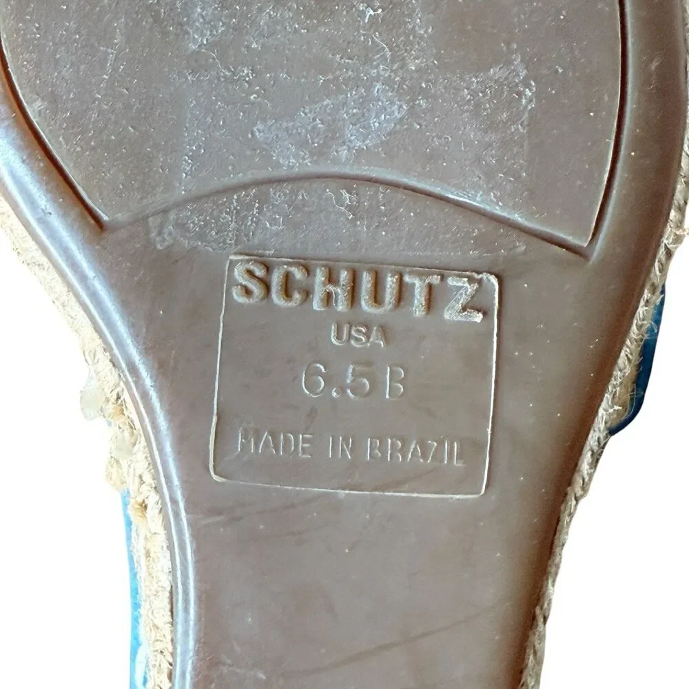 Schutz Wedge Espadrilles Size 6.5 Blue Fechado Salto Medio Acamurcado Suede